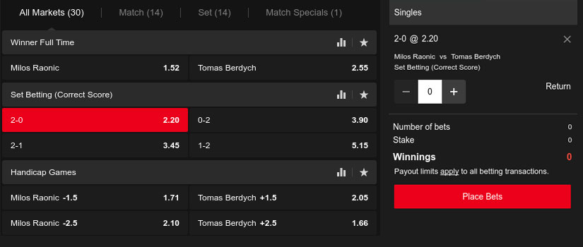 tennis correct score bet